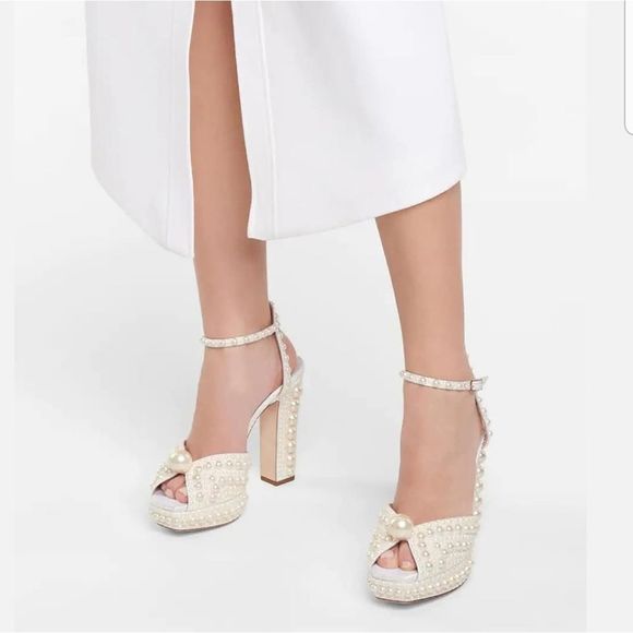 Goolita Extravagant Open Toe Pearl Chunky Heels Sz. 37/US 6M New Ankle Straps - Picture 6 of 17